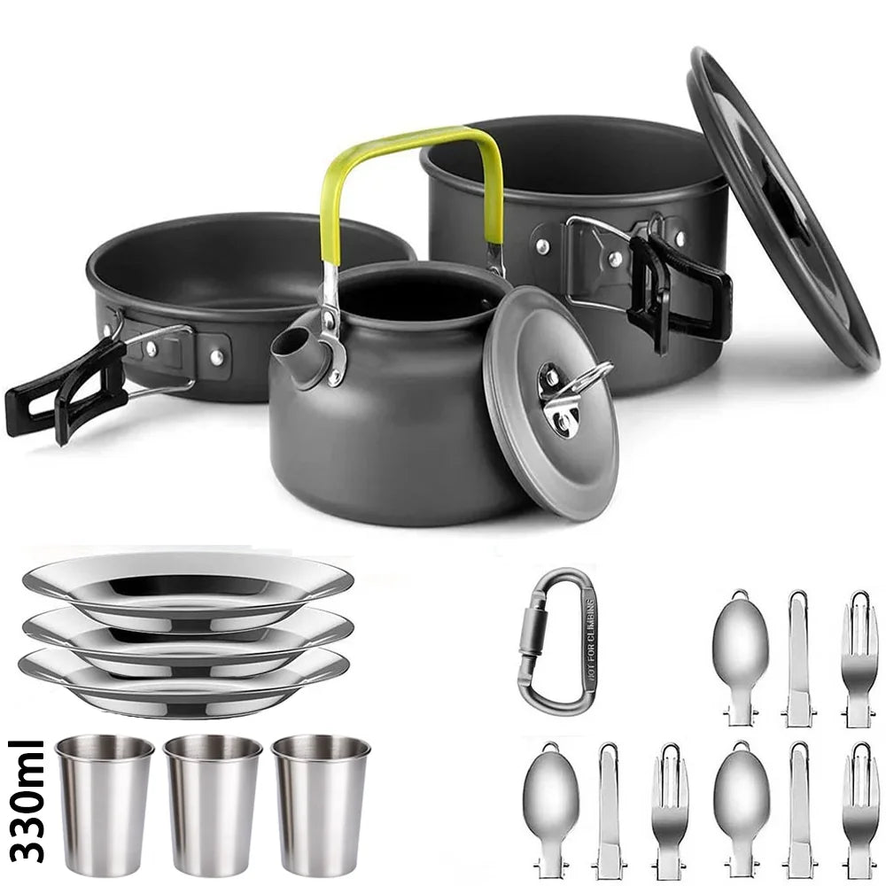 LISM Camping Cookware Set for 2-3 People - Lightweight Aluminium Cooking Pots and Teapot D