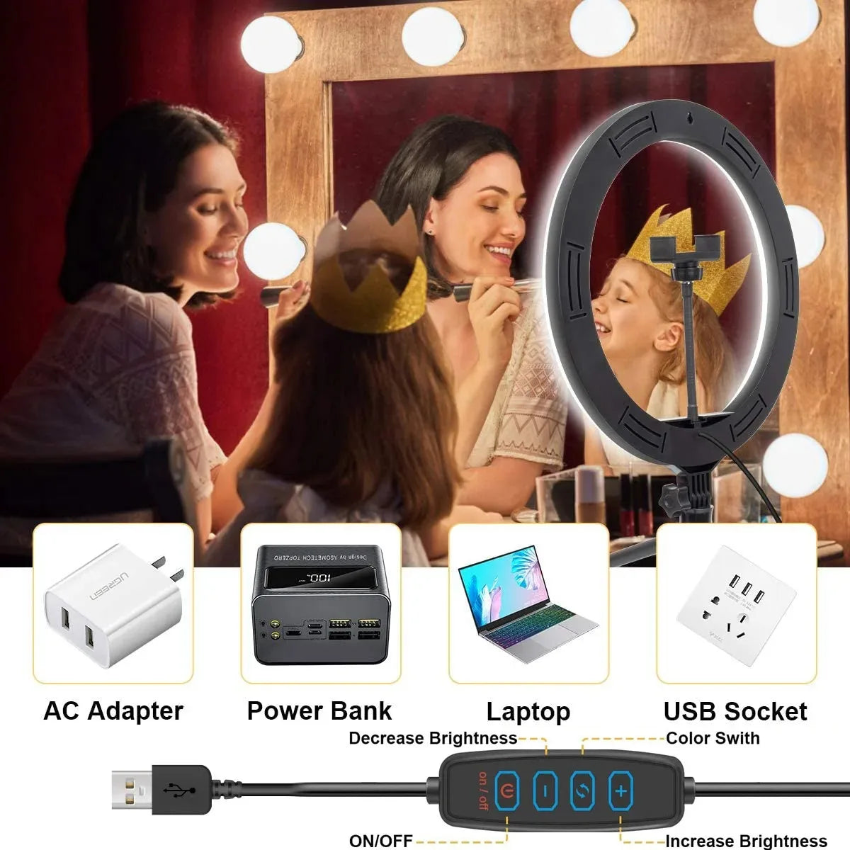 LEAFILLIGHT 33CM Dimmable LED Video Ring Light with Tripod Stand