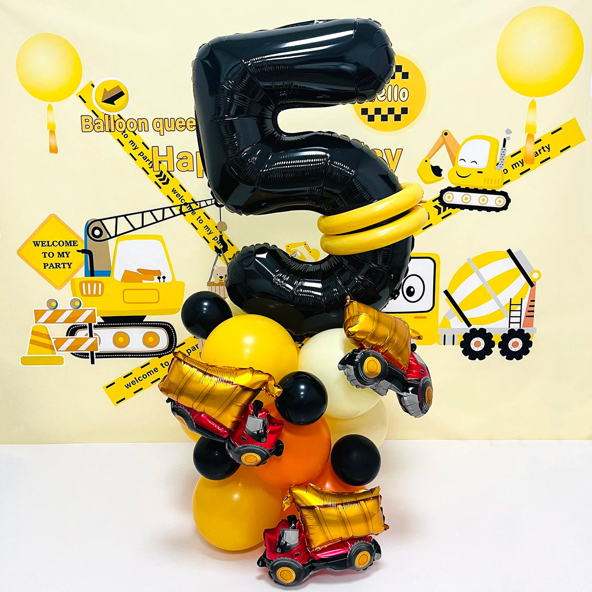31pcs/set, 32inch Construction Theme Age Number Truck ExcavatorTower With Black Balloon Birthday Party Decorations Supplies 5 years old / 32inch / excavator