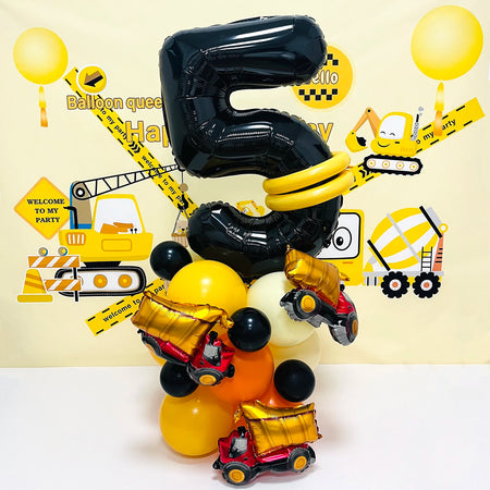 31pcs/set, 32inch Construction Theme Age Number Truck ExcavatorTower With Black Balloon Birthday Party Decorations Supplies 5 years old / 32inch / excavator