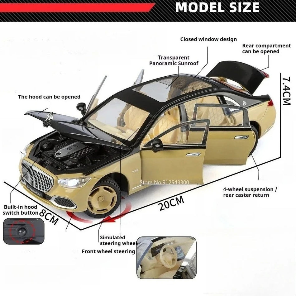 Mașină de jucărie Diecast S680 la scară 1:24 cu uși care se deschid prin tragere înapoi, absorbție a șocurilor.