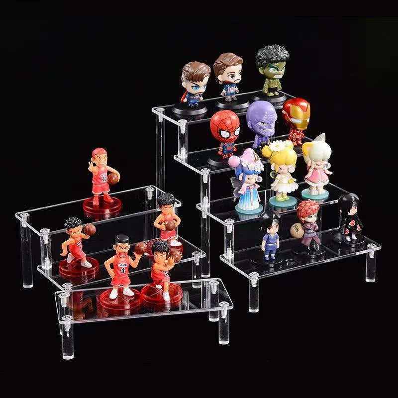 1-5 Tier Acrylic and Solid Wood Display Stand with Clear Columns for Perfume, Cosmetics, Car Models, and Toys