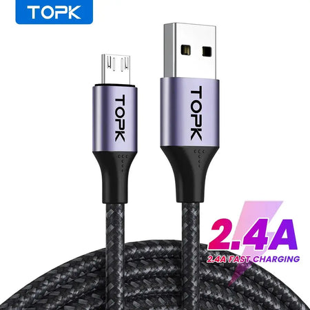 TOPK 3A Micro USB Type C Phone Charger Charging Cable Quick Charge Mobile Phone Cables Wire for Xiaomi Redmi Note 10 9 by InterCyprus Trading Ltd