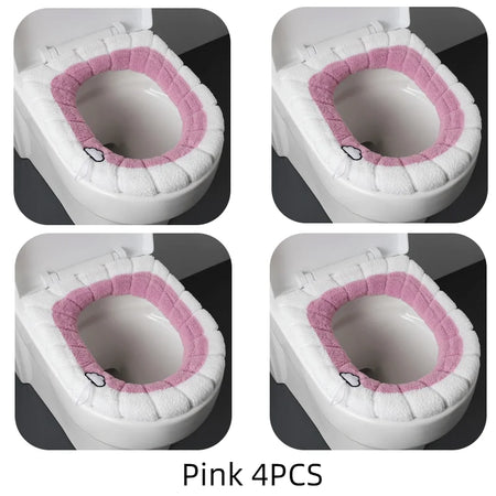 2856C Thickened Plush O-Type Warm Toilet Cushion &ndash; Cozy Pink 4PCS