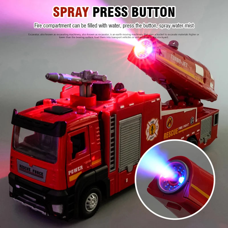 1/32 Alloy Fire Truck Model with Light, Sound, and Water Spray Features