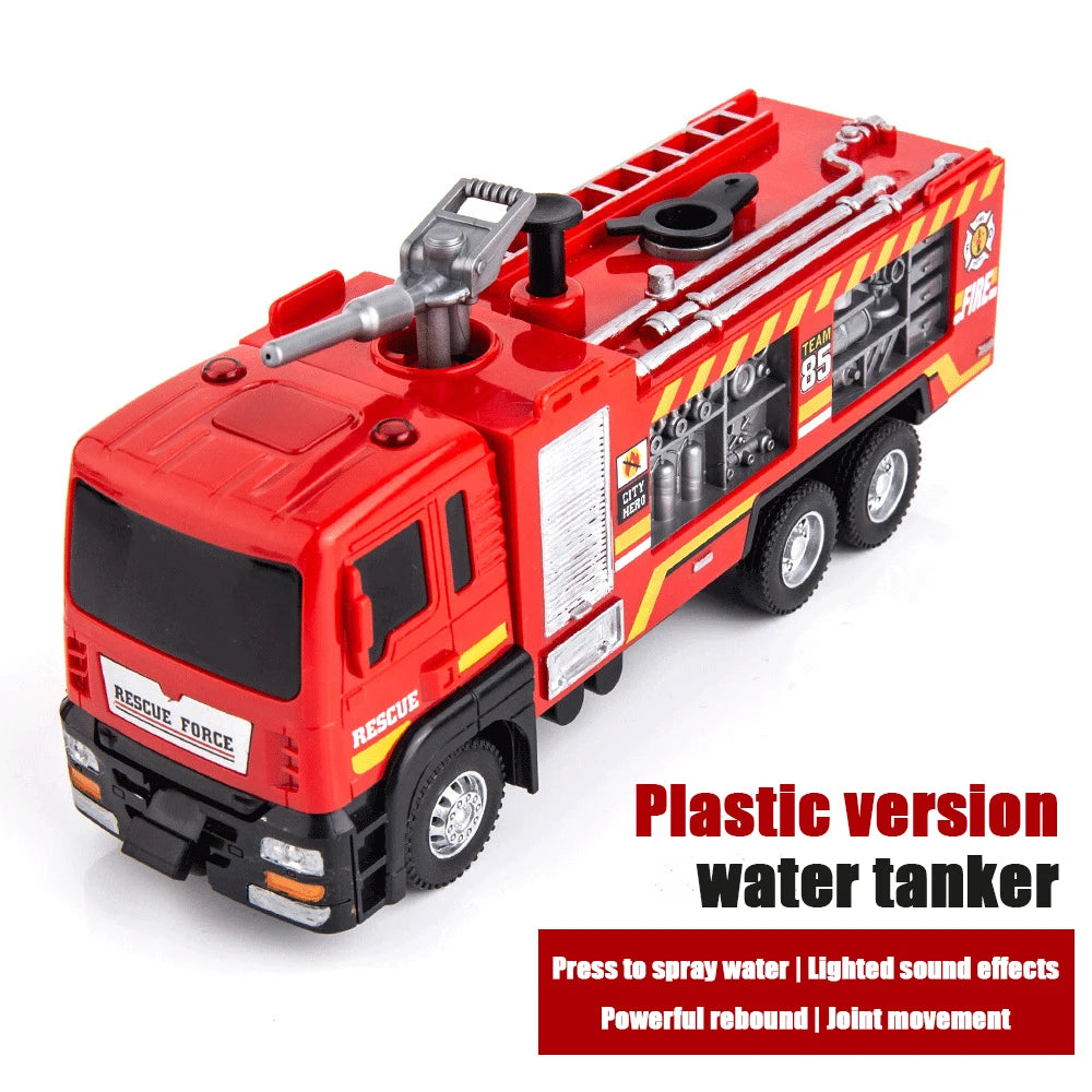 NoEnName_Null Alloy Fire Engine Model Toy with Light, Music, and Spray Function Plastic Tanker