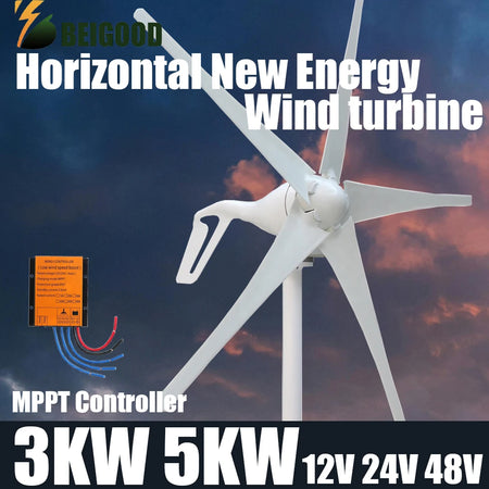 BEIGOOD 3000W/5000W Horizontal Wind Turbine Generator with MPPT Controller 5KW with controller / 48V / 8 blades