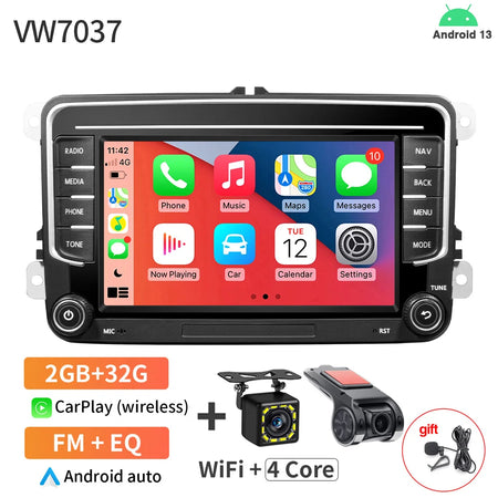 AKAMATE Car Radio CarPlay Android Auto &ndash; 7 Inch 4GB 64GB VW7037 DVR 12LED MIC