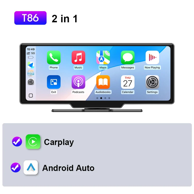 JMCQ Universal 10.26 Inch Android WIFI Car Multimedia Player &ndash; Wireless Carplay and Bluetooth Connectivity T86