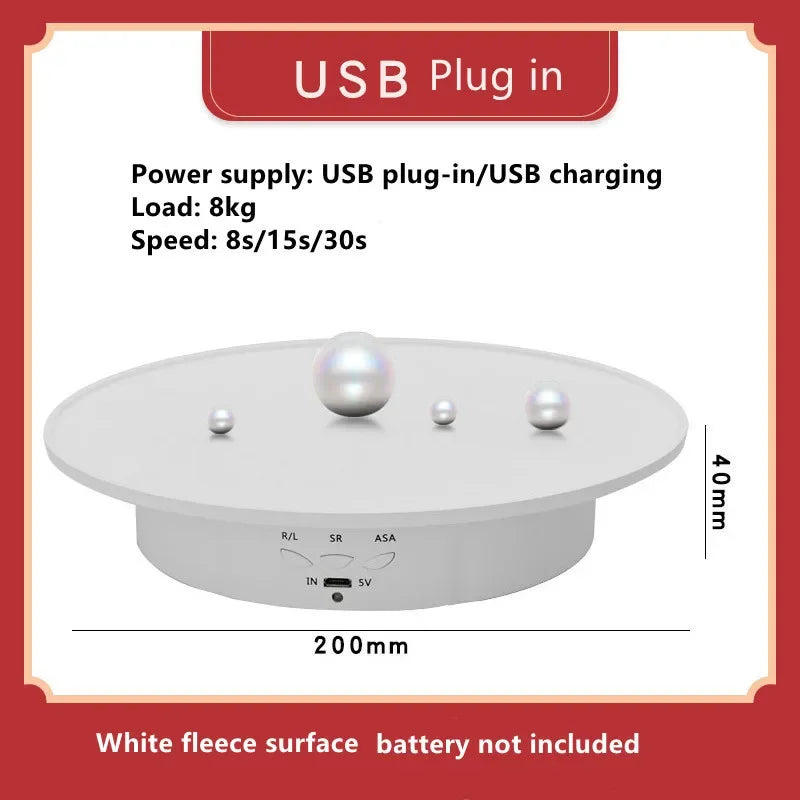 360-Degree Electric Swivelling Display Turntable with 3 Speed Settings White fleece surface / CHINA