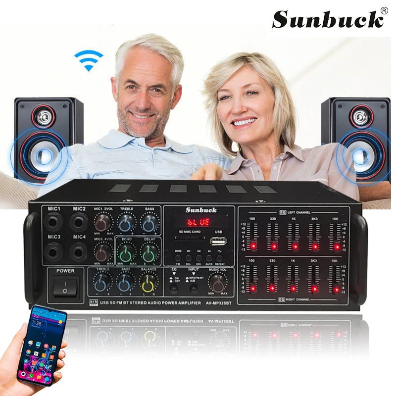 8000W Bluetooth Amplifiers Support 4 Way Microphone Input USB SD FM AUX Digital Audio Stereo Amplificador Speaker Remote Control