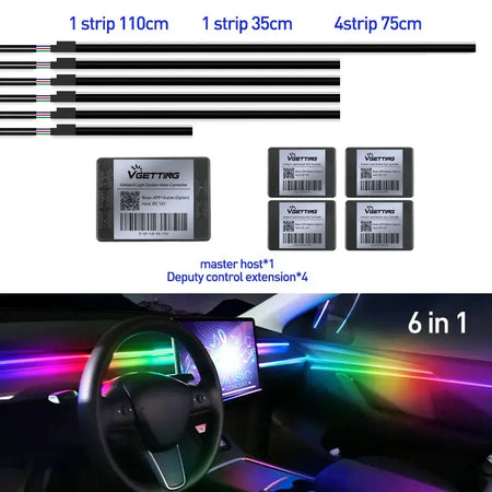 Full Color Streamer Car Ambient Lights RGB 64 Color Universal LED Interior Hidden Acrylic Strip Symphony Atmosphere Lamp by InterCyprus Trading Ltd