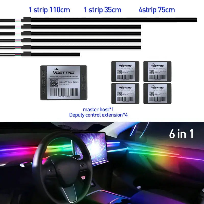 Full Color Streamer Car Ambient Lights RGB 64 Color Universal LED Interior Hidden Acrylic Strip Symphony Atmosphere Lamp by InterCyprus Trading Ltd