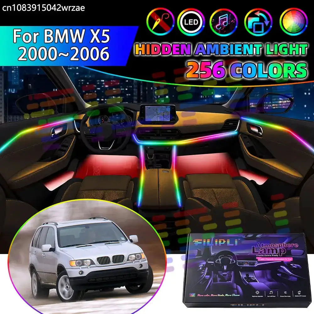 For BMW X5 2000~2006 MK1 1th E53 2001 2002 Car Interior Ambient Lights Strips Breathing Lighting Kit App Control LED strips Auto by InterCyprus Trading Ltd