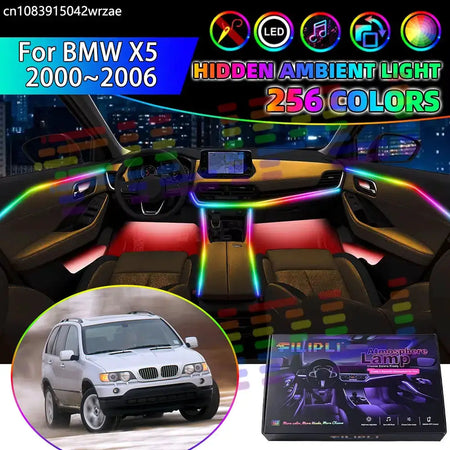 For BMW X5 2000~2006 MK1 1th E53 2001 2002 Car Interior Ambient Lights Strips Breathing Lighting Kit App Control LED strips Auto by InterCyprus Trading Ltd
