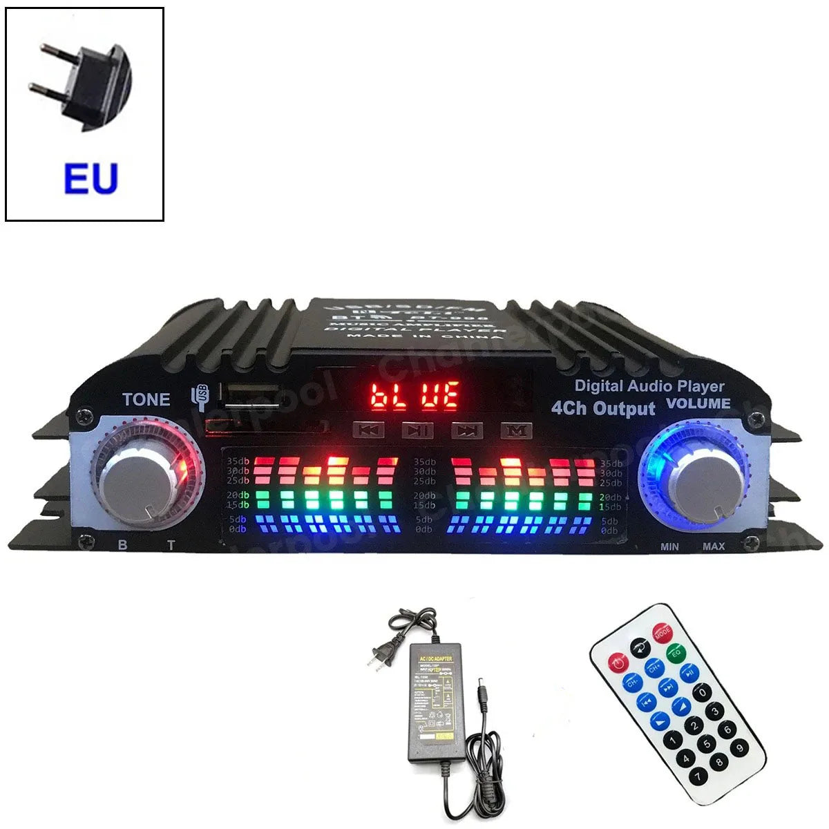 Creadvent 4-Channel Bluetooth Audio Amplifier with FM Radio &amp; Remote Control EU Plug