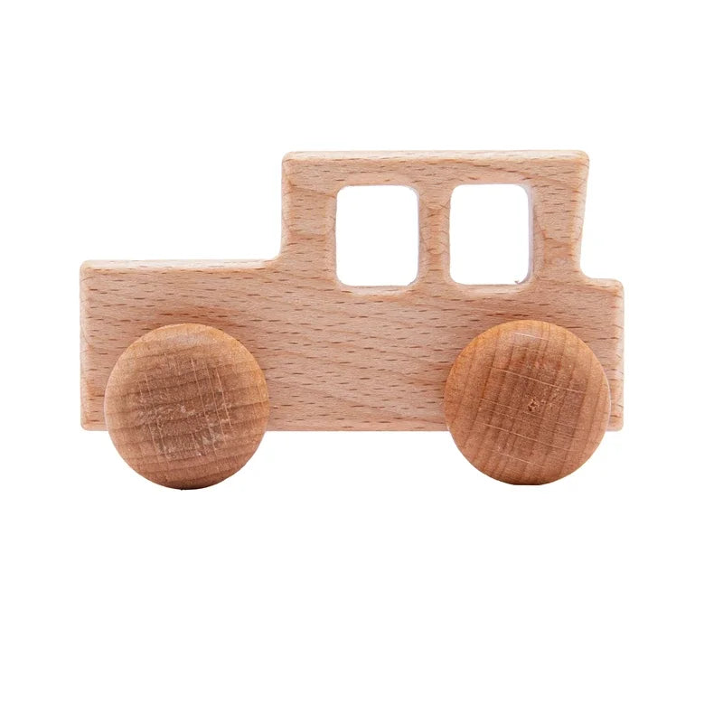 Beech Wooden Dinosaur Cartoon Car Teether Montessori Toys Locomotive