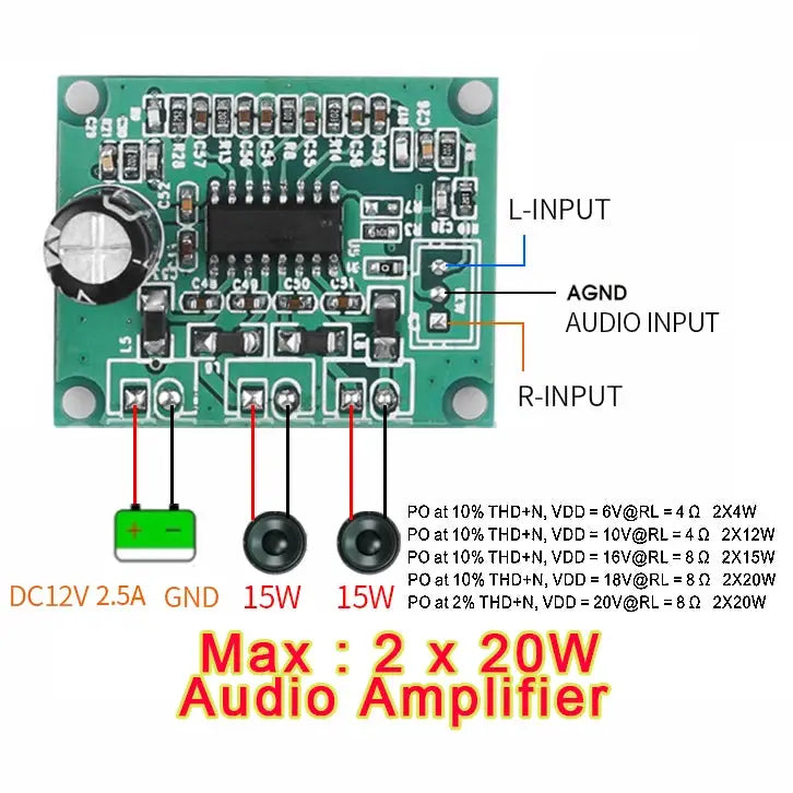 DC12V Max 2*20W Dual Channel Digital Stereo Audio Power Amplifier Board High Power DIY 40W MP3 Amplification Module by InterCyprus Trading Ltd