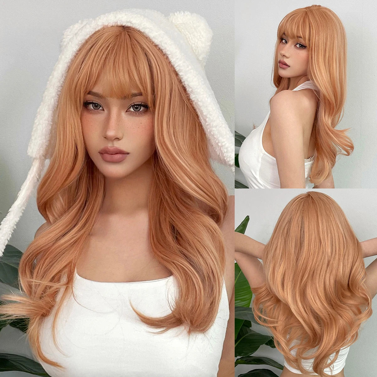 Long Wavy Layered Synthetic Wig with Brown Highlights and Side Bangs WL1145-1 / 24inches