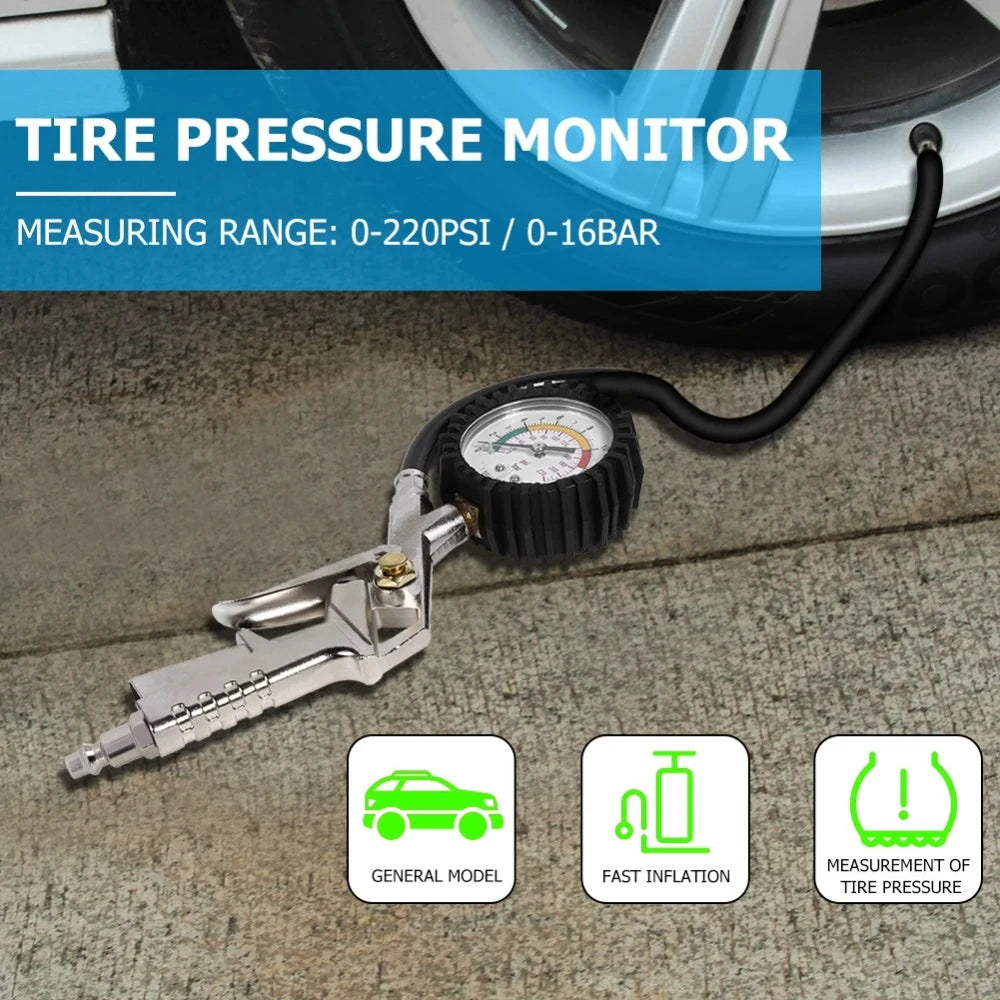 New Car Tire Pressure Gauge - 0-220 PSI EU Plug Durable