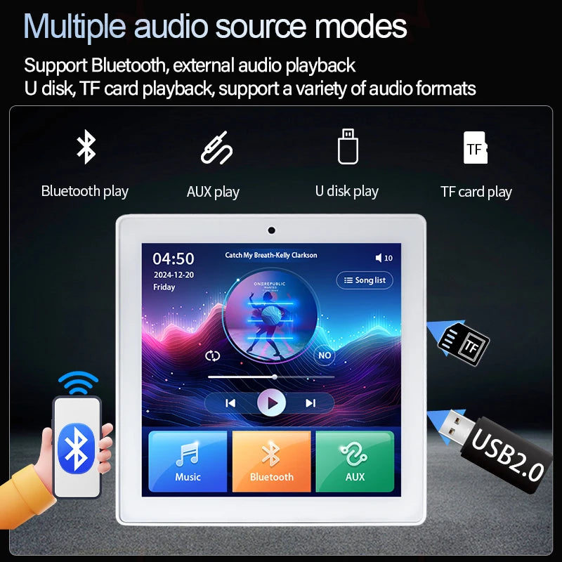 4 Inch Touch Screen In-Wall Bluetooth Power Amplifier with Ceiling Speakers