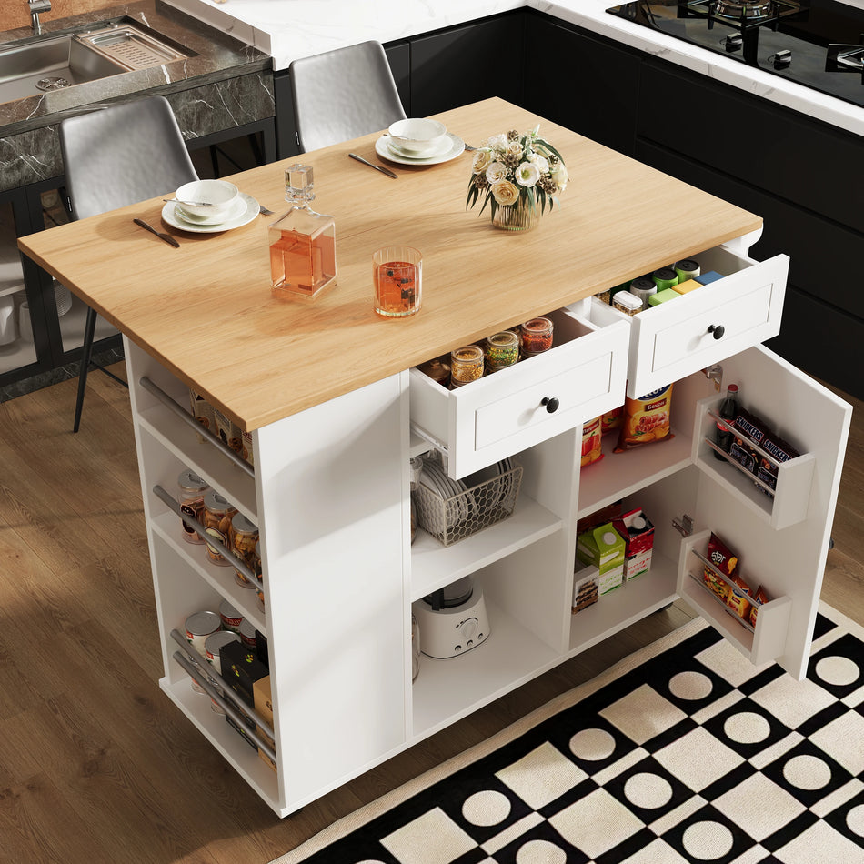 White Kitchen Island With Worktop Buffet Cabinet Storage