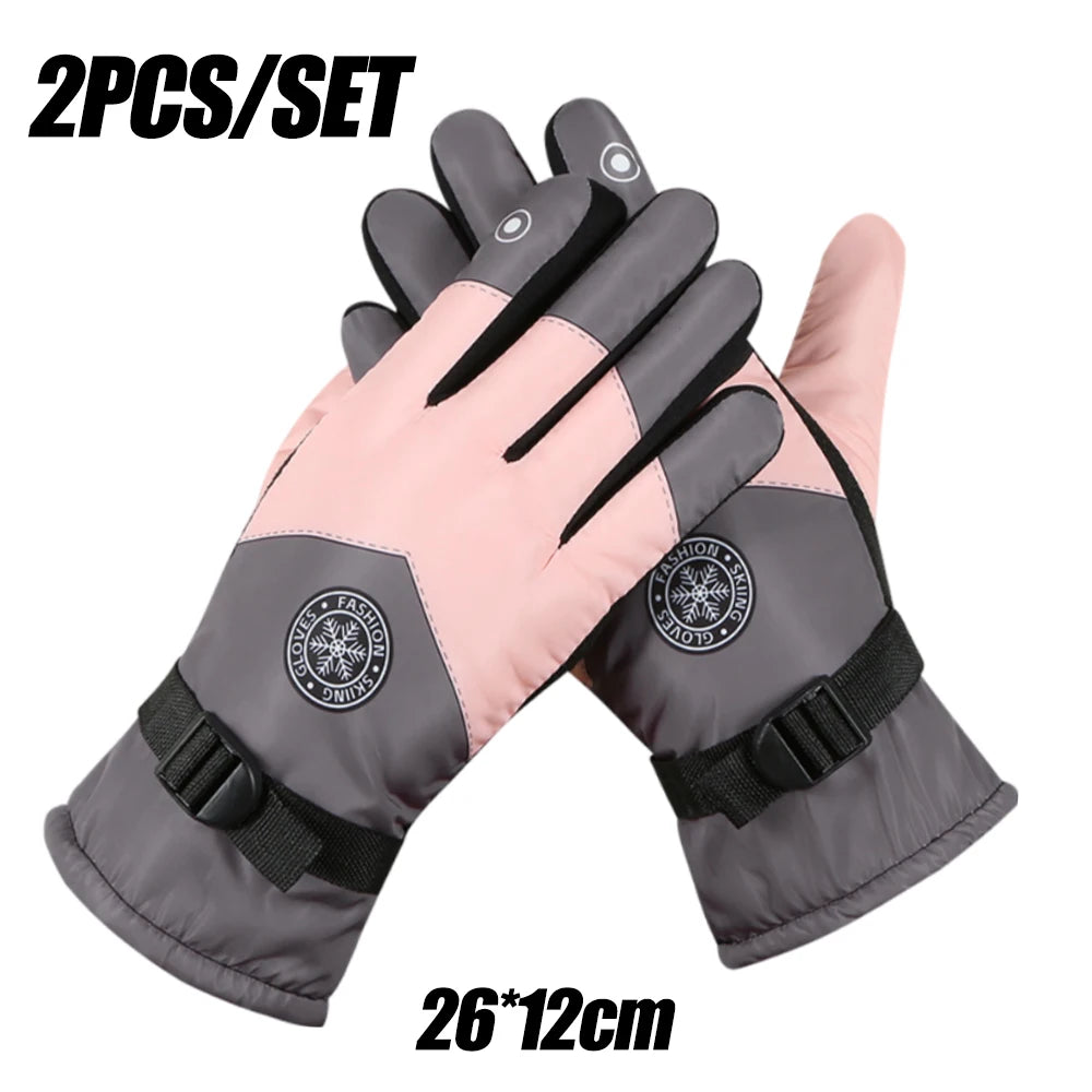 Ski Gloves for Men and Women &ndash; Waterproof Thermal Mittens Pink