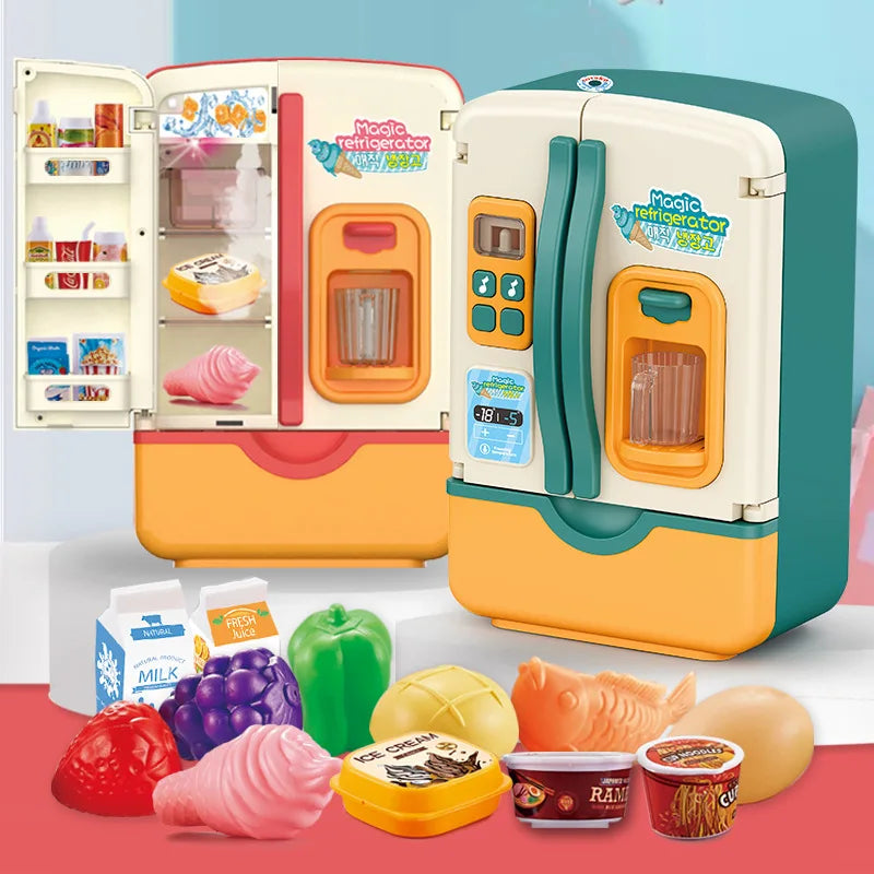 Mini Double Door Refrigerator Toy for Pretend Kitchen Play, ABS Plastic