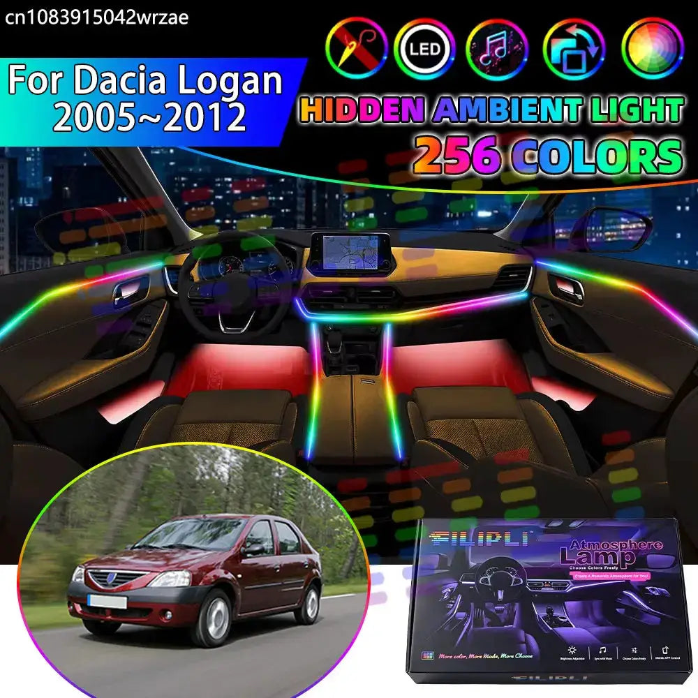 For Dacia Logan 2005~2012 MK1 L90 U90 F90 RGB Car Interior Ambient Lights Strips Breathing Lighting Kit App Control LED strips by InterCyprus Trading Ltd