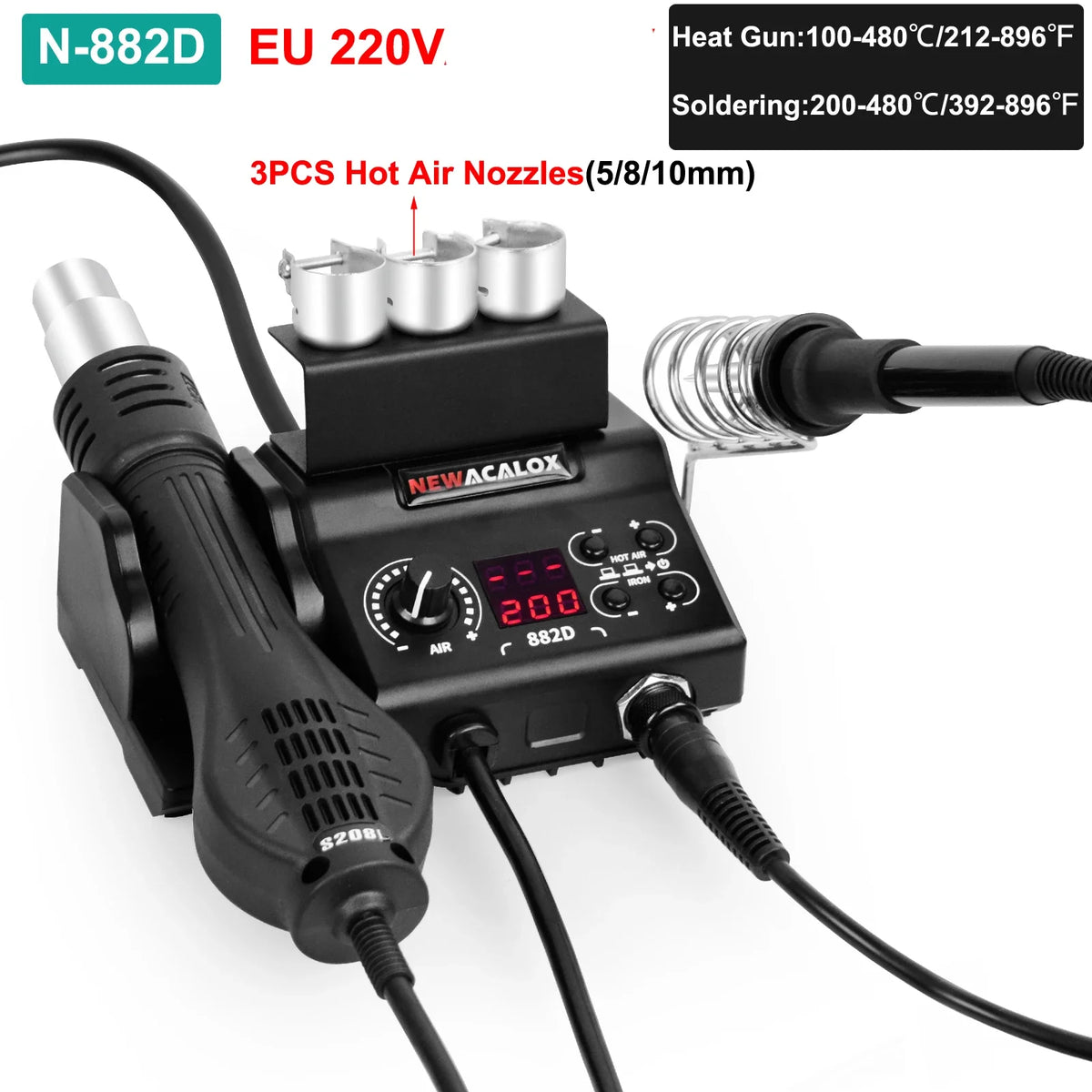 NEWACALOX 882D &ndash; Sleep Function Soldering Station 2-In-1 N-882D / EU plug 220V / CHINA