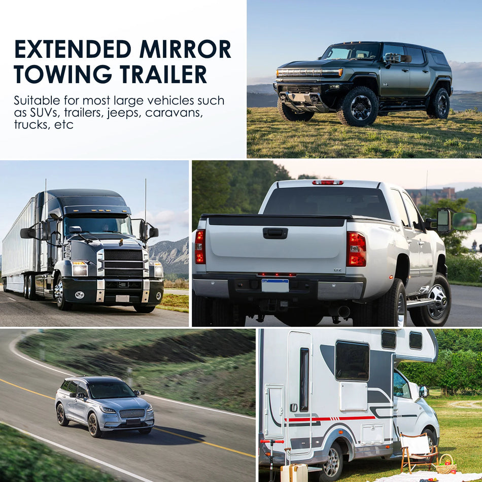 Espelhos de Reboque Universal para Caravana Duplos Ajustáveis de Retrovisor