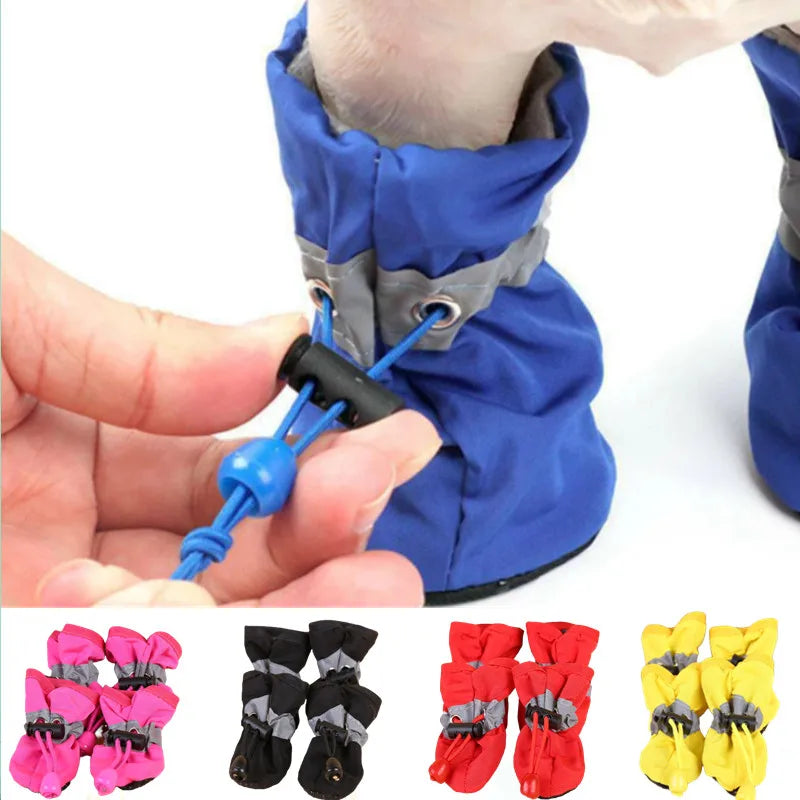 Waterproof Anti-Slip Pet Dog Shoes - 4pcs Set for Small Cats &amp; Dogs