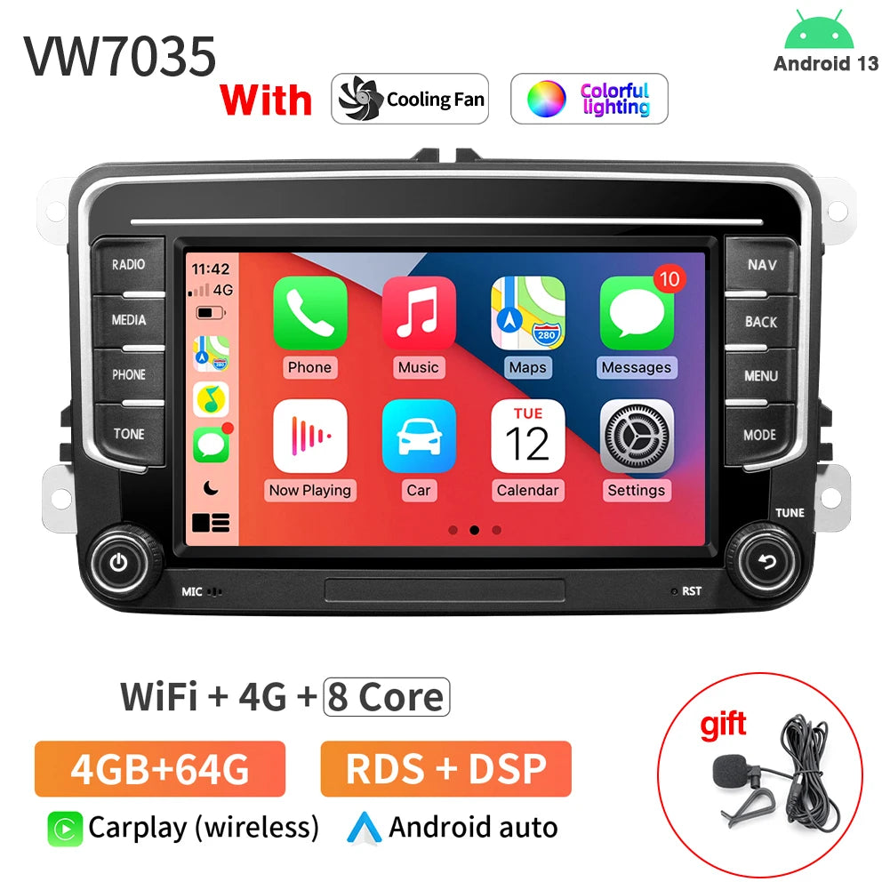 7Inch Car Radio VW Passat Tiguan GOLF - CarPlay GPS 4 64G wireless