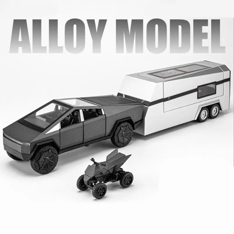 1/32 Alloy Cyber Toy Pickup Truck Model with Sound and Light Black with motorbike
