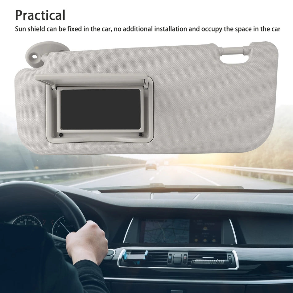 Left Driver Side Car Sun Visor with Gray PVC, Vanity Mirror, High Hardness