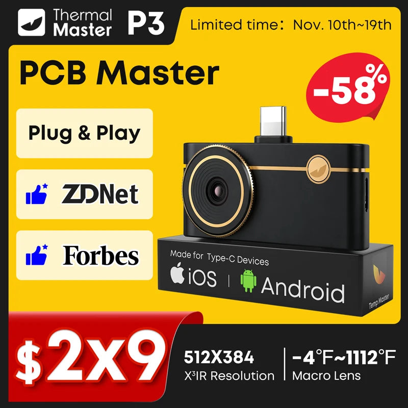 Θερμική Κάμερα για iPhone και Android, 512x384 IR, Μακροφακός, 600C