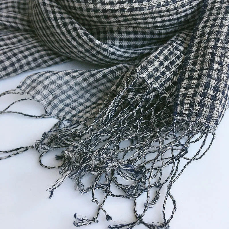 Spring Summer Small Plaid Tassel Linen Scarf &ndash; Effortless Style and Versatility