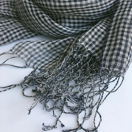 Spring Summer Small Plaid Tassel Linen Scarf &ndash; Effortless Style and Versatility