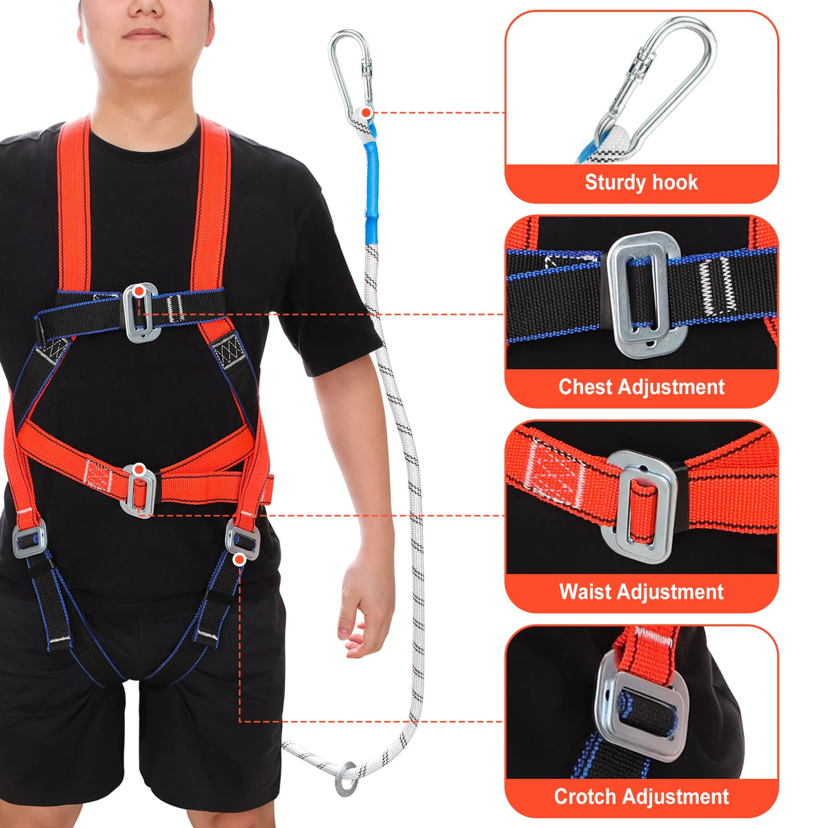 High Altitude Five-Point Safety Harness with Carabiner for Outdoor Climbing and Construction