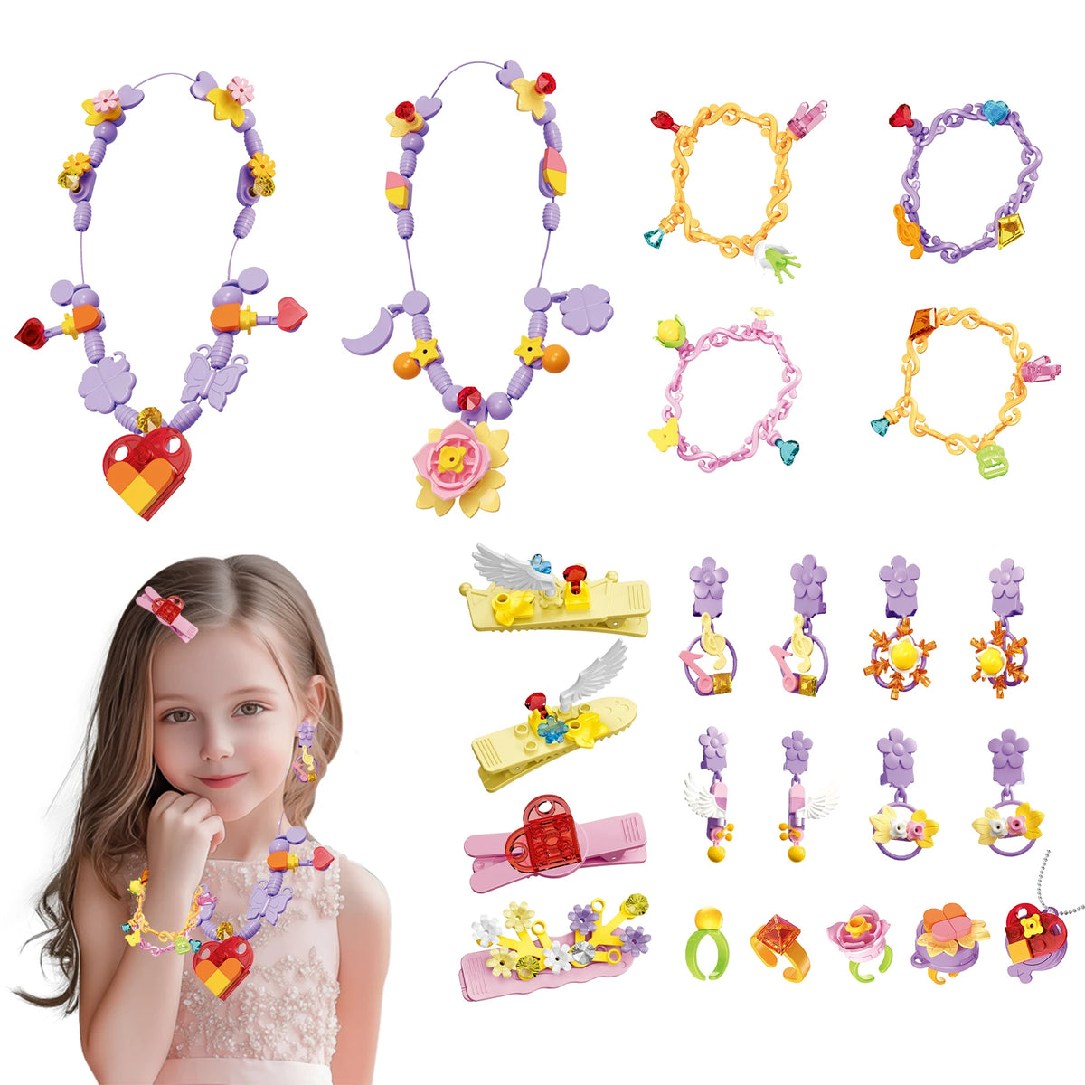 Coolplay Cartoon Princess Jewelry Set &ndash; Creative DIY Building Block Accessories 23pcs jewelry set