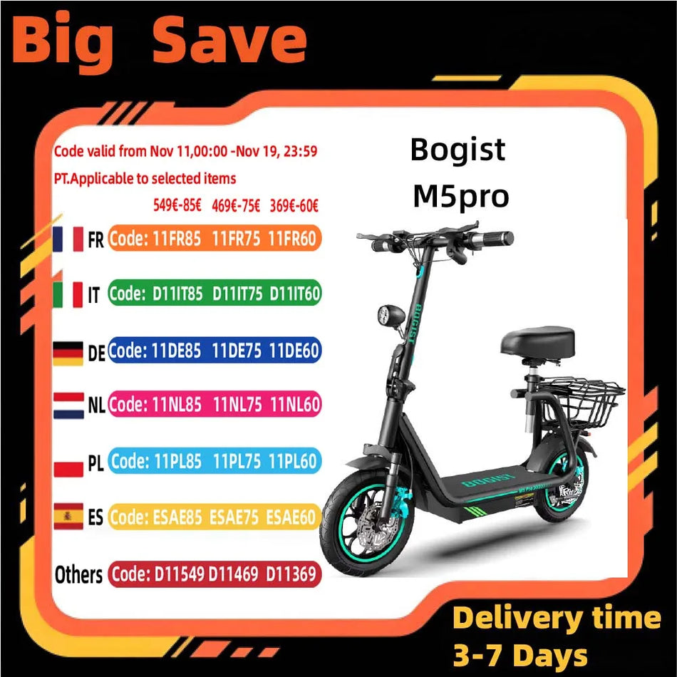 Bogist M5 Pro+ 500W Ηλεκτρικό Ποδήλατο με 12.5in Φουσκωτούς Τροχούς, Μπροστινός Αναρτητής