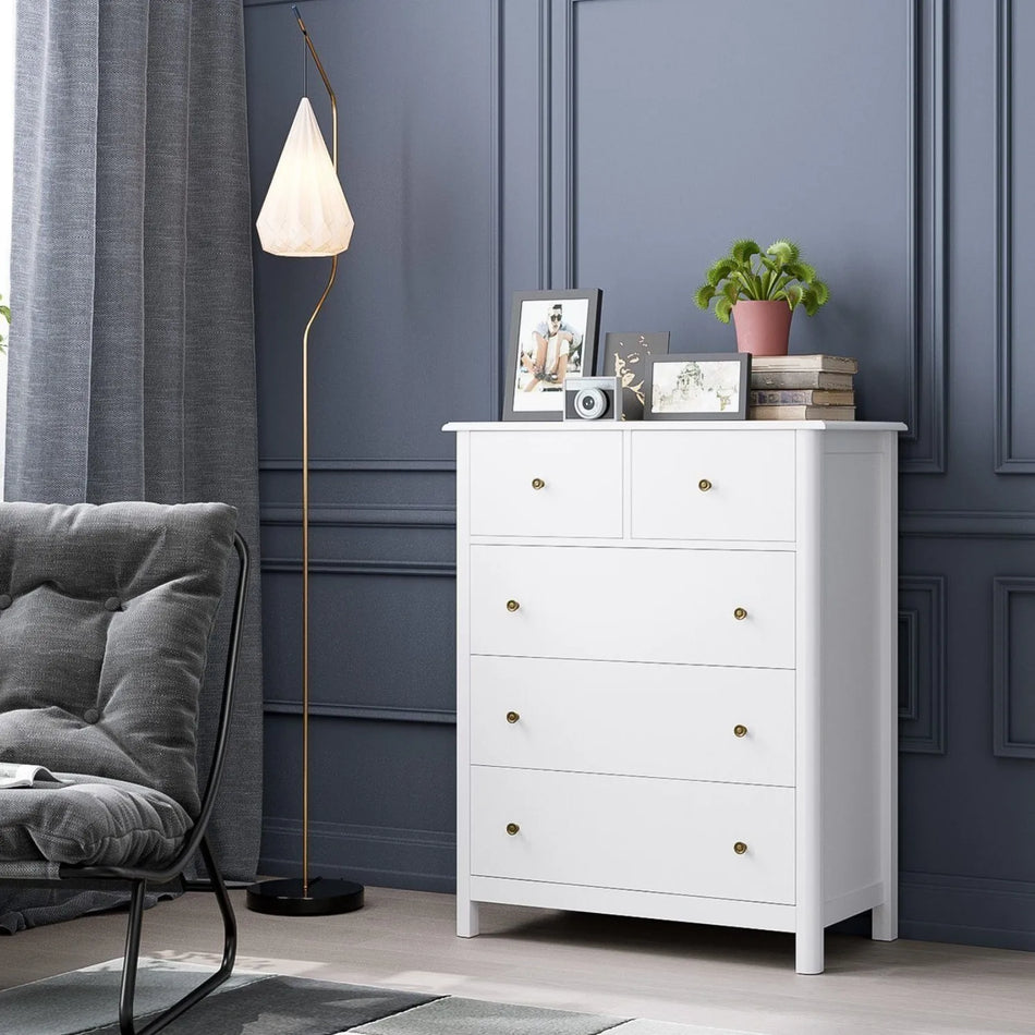 Valkoinen 5 laatikon lipasto moderni minimalistinen makuuhuoneen vaatekaappi