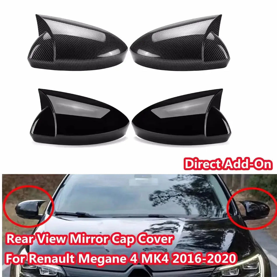 ABS Rearview Mirror Cover Caps Glossy Black With Carbon Fiber Look For Renault Megane 4 MK4 by InterCyprus Trading Ltd
