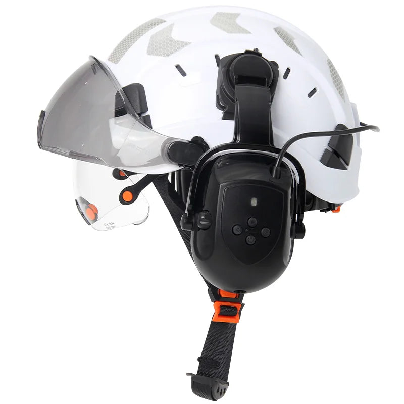 SF06 CR08 Construction Helmet Bluetooth 5.0 &ndash; Noise Guard White with earmuffs