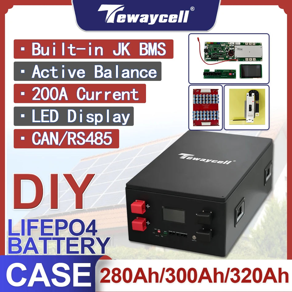 Custodia batteria fai-da-te Tewaycell LiFePO4 280Ah con BMS integrato e bilanciamento attivo per ESS solare 48V 51.2V 15kWh