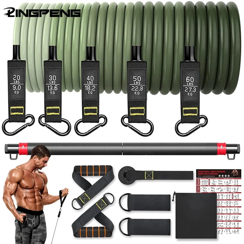 Conjunto de Faixas de Resistência de 5 Tubos com Âncora para Porta, Pegas e Correias para Tornozelo
