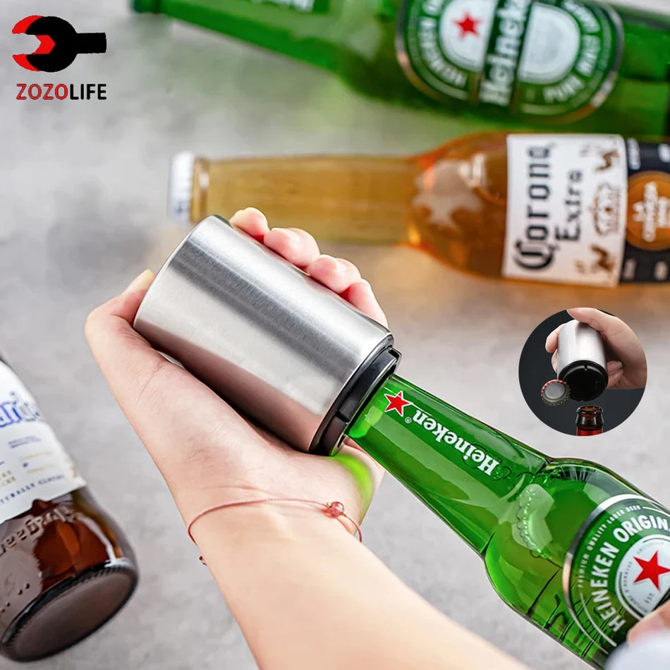Automatic Beer Bottle Opener - Stainless Steel Magnetic Push Down