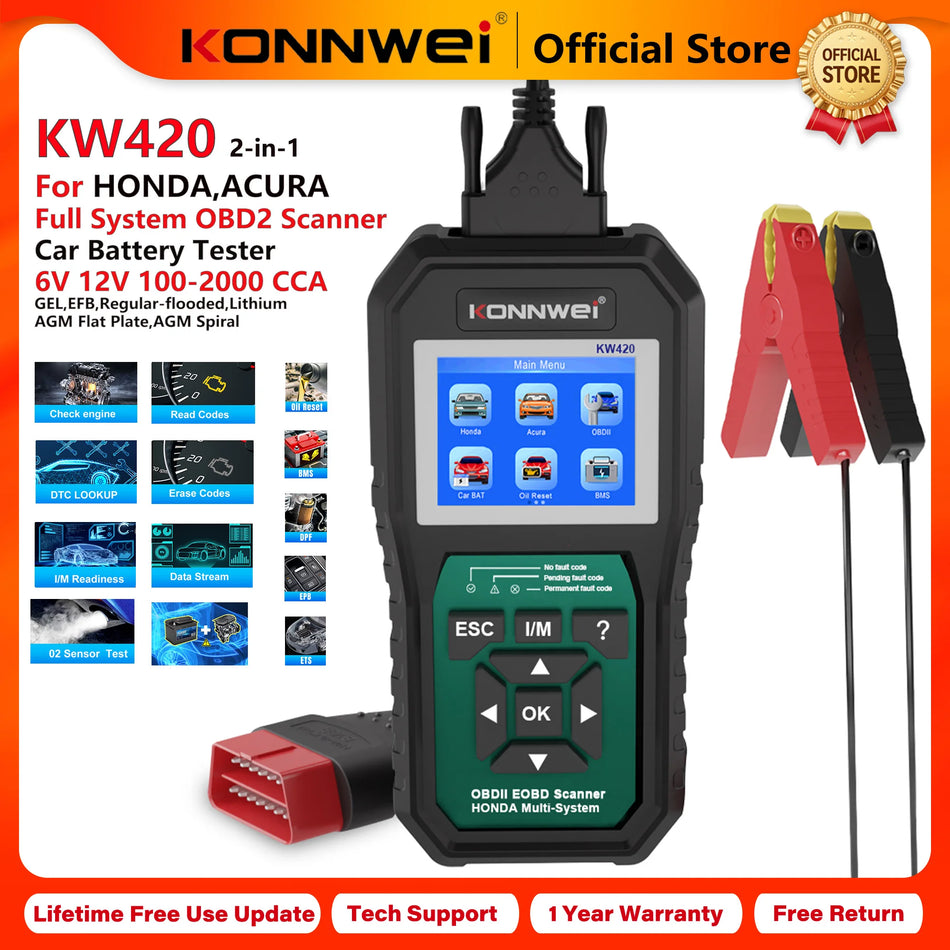 Skener OBD2 pro kompletní systémovou diagnostiku a analyzátor baterie pro Honda KW420