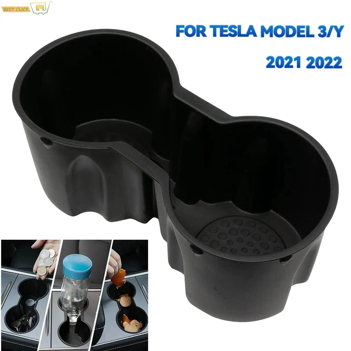 Cup Holder For Tesla Model 3/Y 2021+ Center Console Interior Accessories Slot Slip Limit Clip Universal Water Cup Hoder Insert by InterCyprus Trading Ltd
