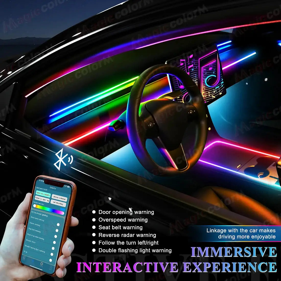 18 in 1 Led Car Ambient Lights 213 64 Color RGB Symphony Streamer Bluetooth Rainbow Interior Acrylic Strips Atmosphere Lamp Kit by InterCyprus Trading Ltd